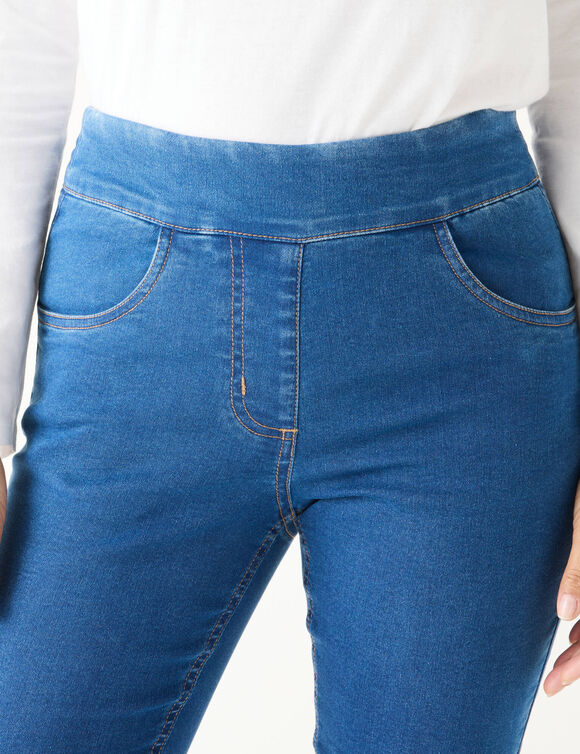 Jegging droit ultra stretch, maille effet jean (stone)