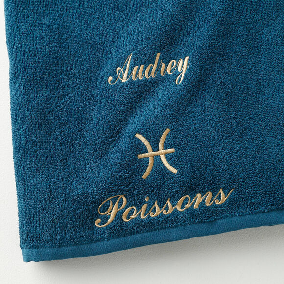 Serviettes de bain brodées Poisson personnalisable - 420g/m2 (bleu paon)