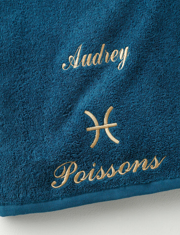 Serviettes de bain brodées Poisson personnalisable - 420g/m2 (bleu paon)