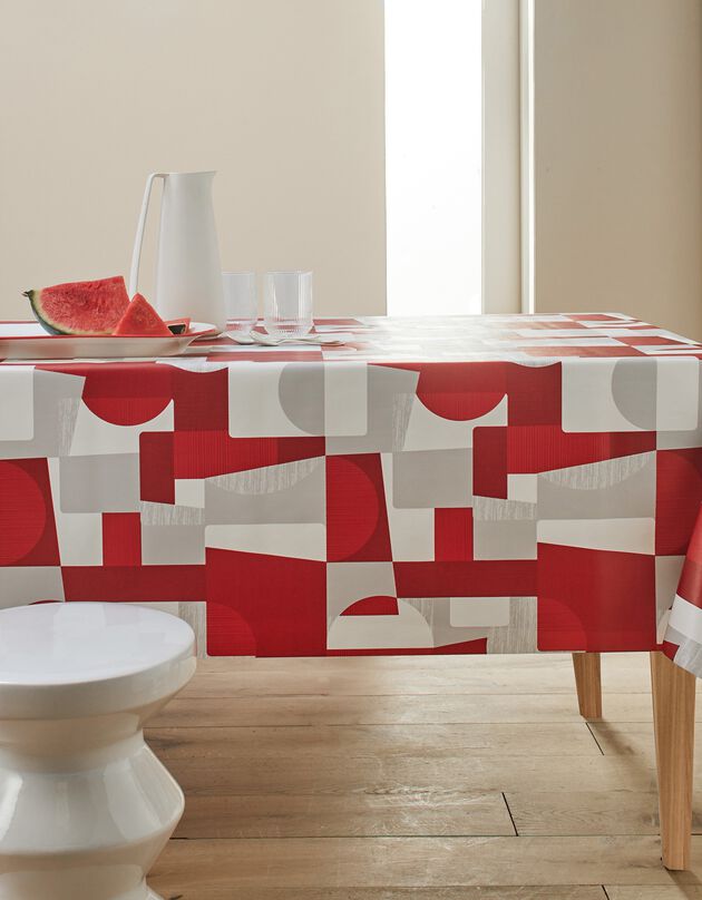Tafellaken in toile cirée met duo patchwork print (grijs / rood)