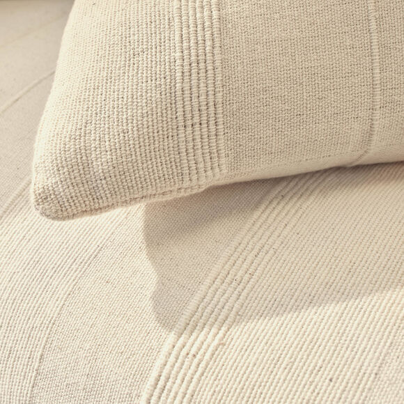 Plaid of sprei, effen katoen met artisanaal weefsel (ecru)