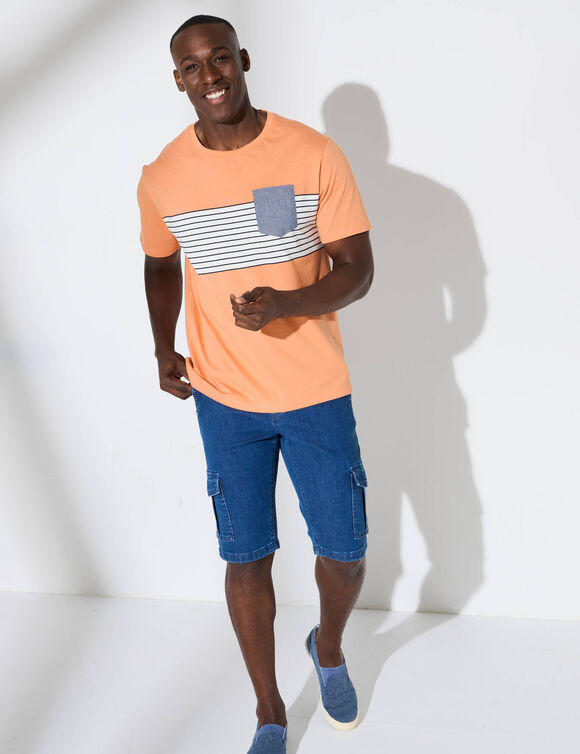 Gestreept T-shirt met korte mouwen (abrikoos)