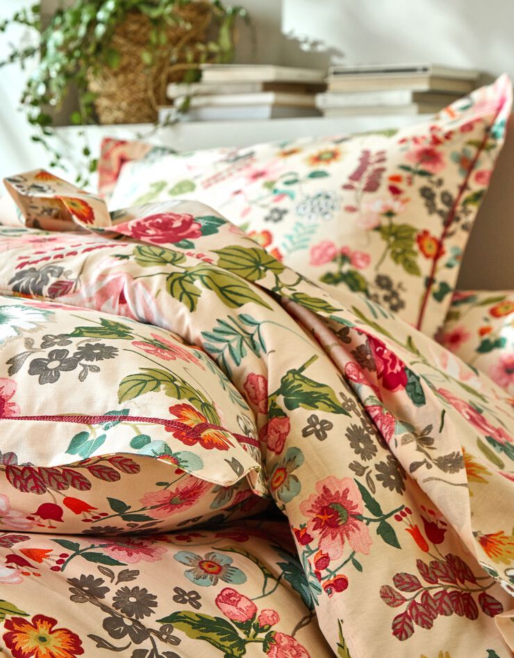 Linge de lit Kelly en coton imprimé floral (beige)