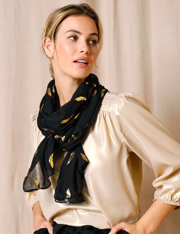 Foulard motif plume (noir)