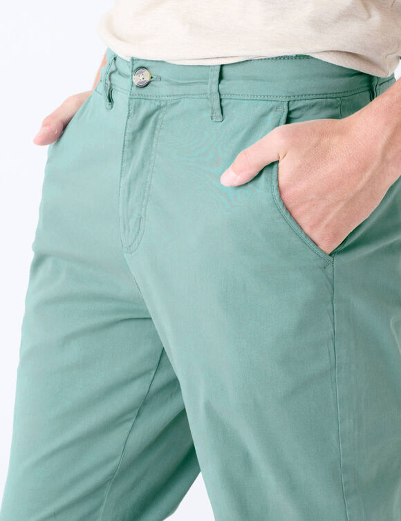 Pantalon chino ceinture arrondie sous le ventre (bleu vert)