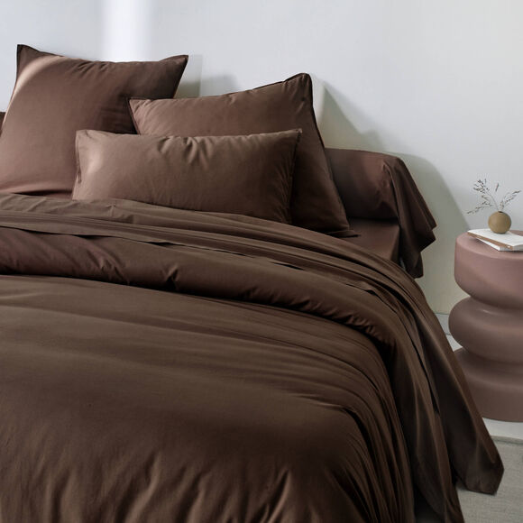 Effen beddengoed - gewassen katoen, 57 draden/cm&sup2; (chocolade)