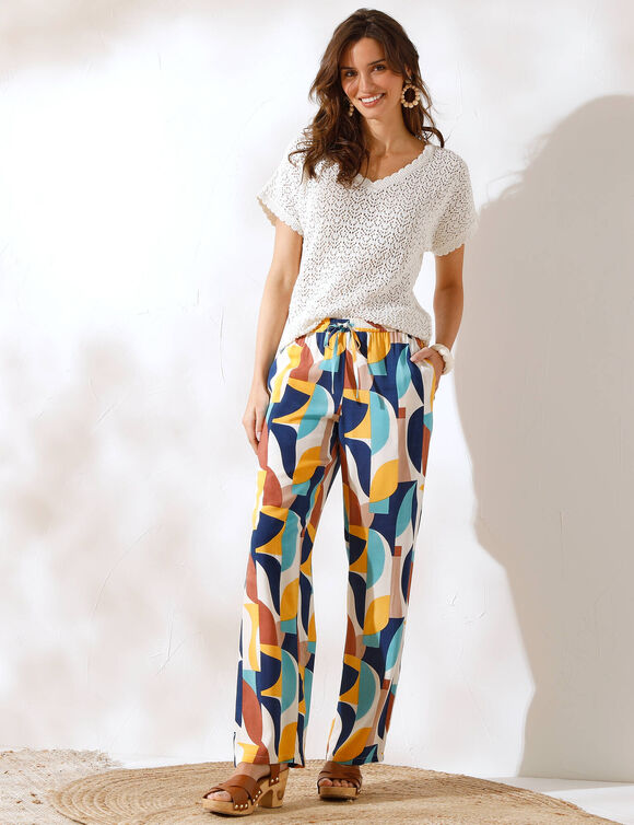 Ruime, soepele en bedrukte broek, ruim model (blauw / beige)