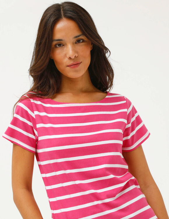 T-shirt marini&egrave;re manches courtes (rose / blanc)