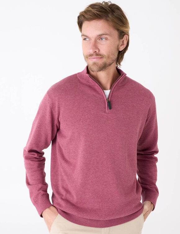 Pull pur coton col camionneur  (rose fonc&eacute; chin&eacute;)