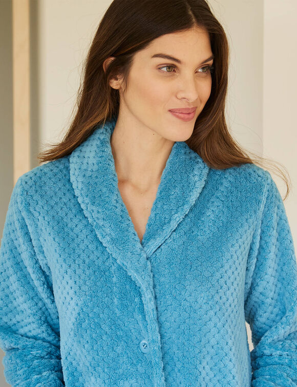 Robe de chambre maille polaire col châle - Longueur 95 cm (turquoise)