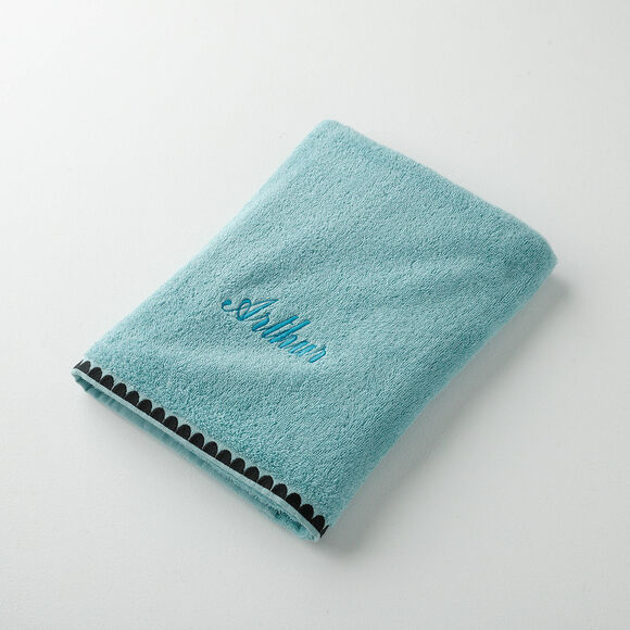 Serviettes de bain finition broderie fantaisie personnalis&eacute;es - 420g/m2 (lagon)