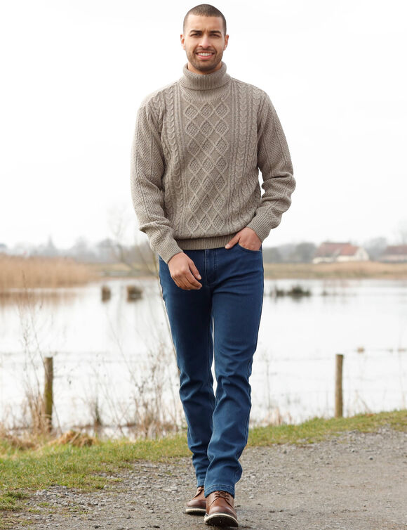 Rechte jeans met 5 zakken, binnenkant in microfleece (stone)