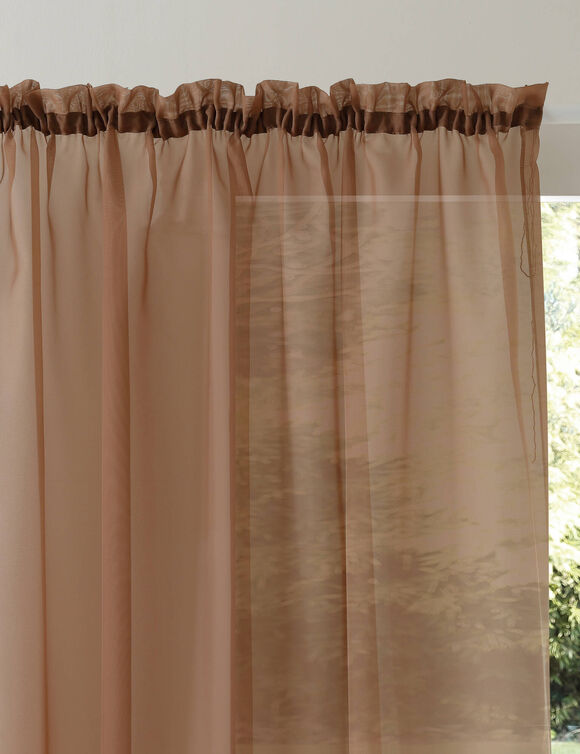 Effen voilegordijn met fronsgalon (taupe)