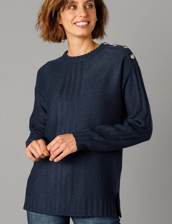 Pull col rond maille fantaisie (marine)