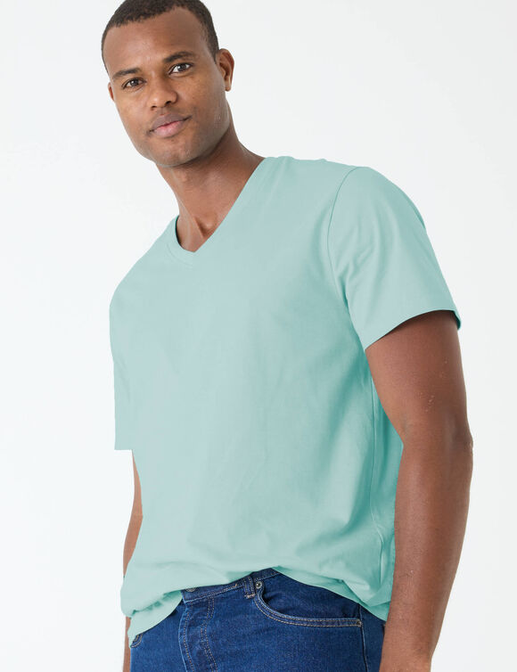 T-shirt met V-hals en korte mouwen &ndash; set van 3 (aqua + watergroen + bruin)