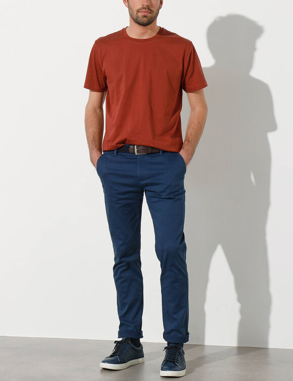 Pantalon chino &eacute;lastiqu&eacute; c&ocirc;t&eacute;s (marine)