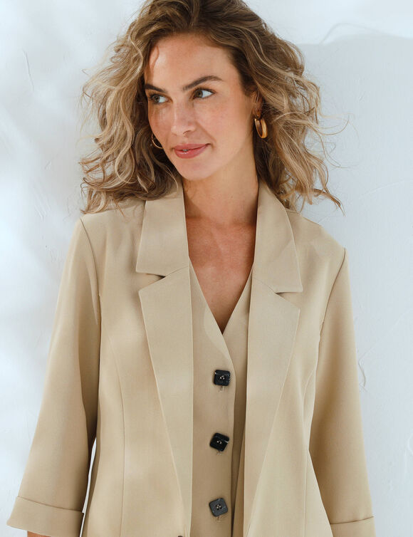 Veste manches 3/4, crêpe fluide (beige)