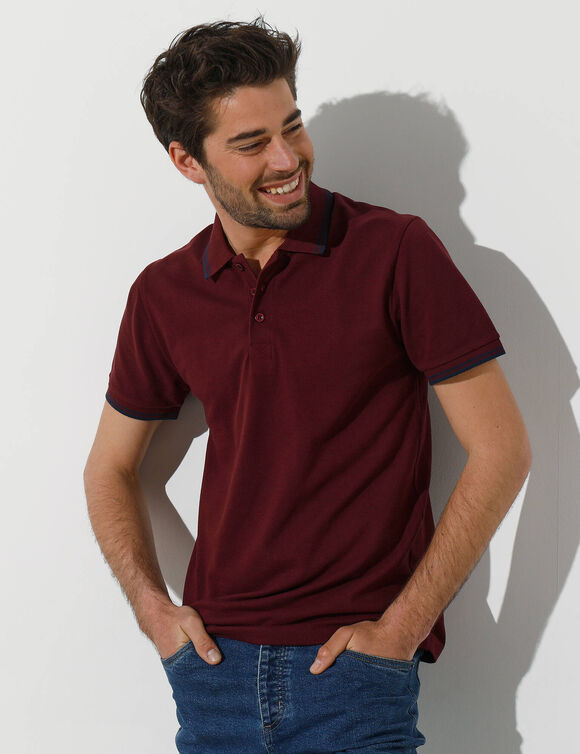 Polo uni maille piquée manches courtes (bordeaux)
