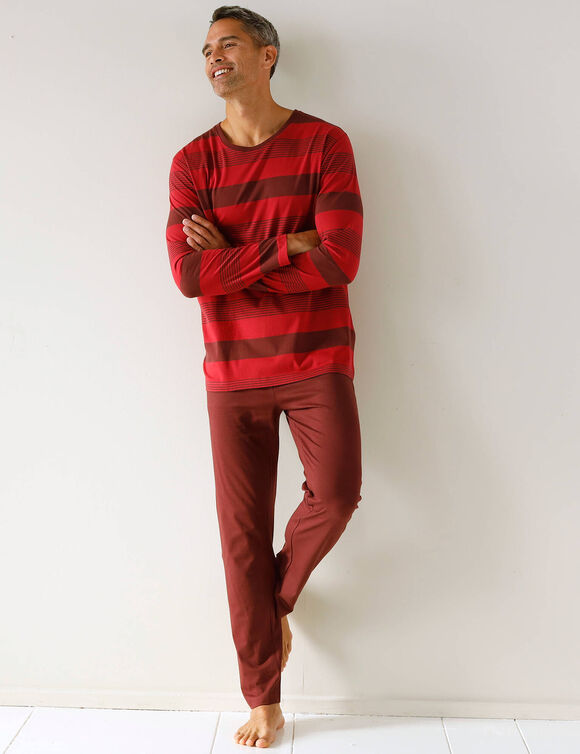 Pyjama coton rayures fantaisie (bordeaux / rouge)