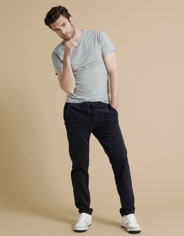 Pantalon en velours fines côtes taille élastiquée (bleu grisé)
