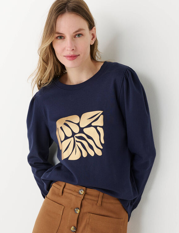 T-shirt met lange mouwen, bedrukt met een glanzende print (marine)