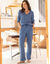 Pyjama manches longues maille gaufr&eacute;e (bleu jean)