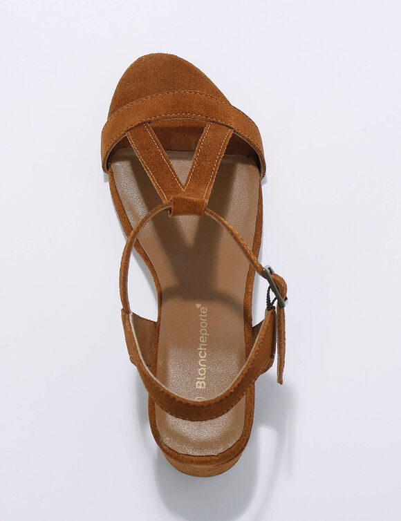 Leren sandalen met riempjes en hak, LWG-gecertificeerd (karamel)