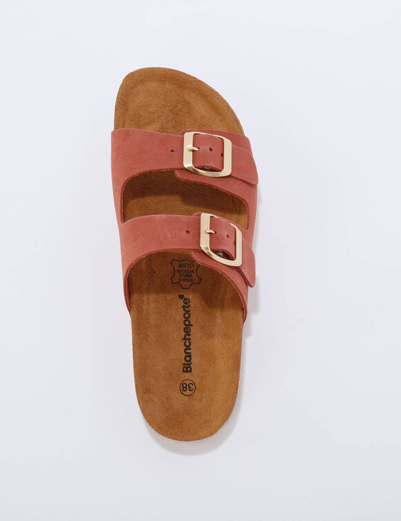 Mules en cuir 2 boucles r&eacute;glables (bois de rose)