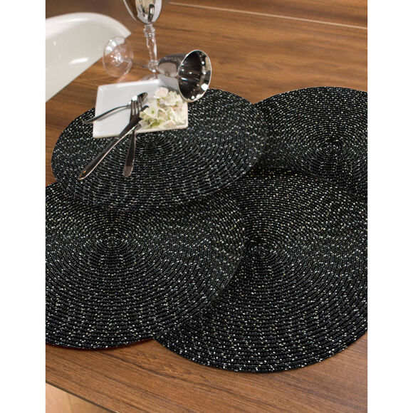 Ronde placemat met metallic design - Set van 4 (zwart)