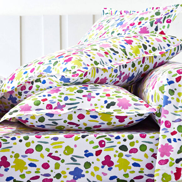 Linge de lit Aquarelle coton imprimé fleuri (blanc)