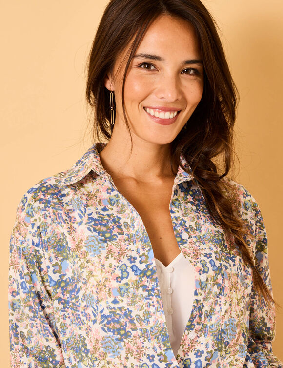 Chemise oversize imprimé fleuri (écru / bleu)