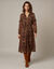 Lange jurk met V-hals, voile met bloemenprint (chocolade)