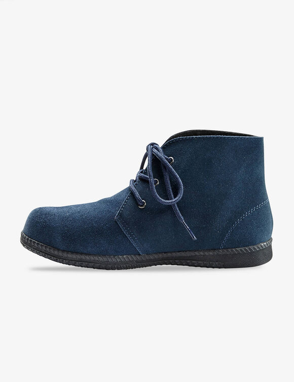 Splitleren bottines met veters (marine)
