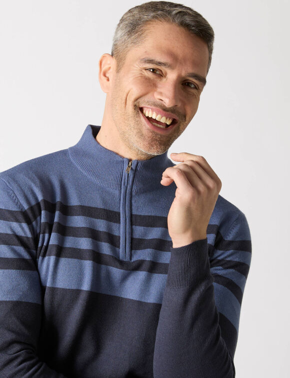 Pull rayé col montant zippé (marine / bleu)