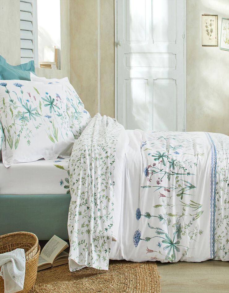 Linge de lit Julie en coton imprimé herbier, blanc Linge de lit Julie en coton imprimé herbier, blanc, hi-res image number 0