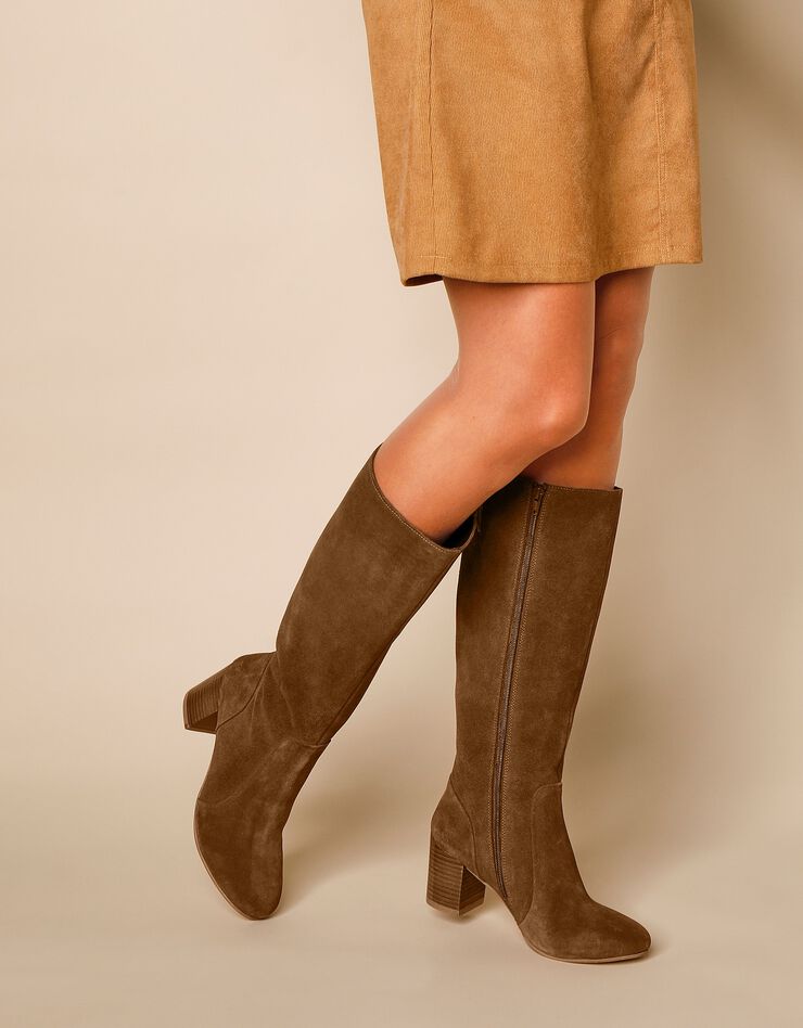 Bottes à talon en croûte de cuir, beige foncé Bottes à talon en croûte de cuir, beige foncé, hi-res image number 5