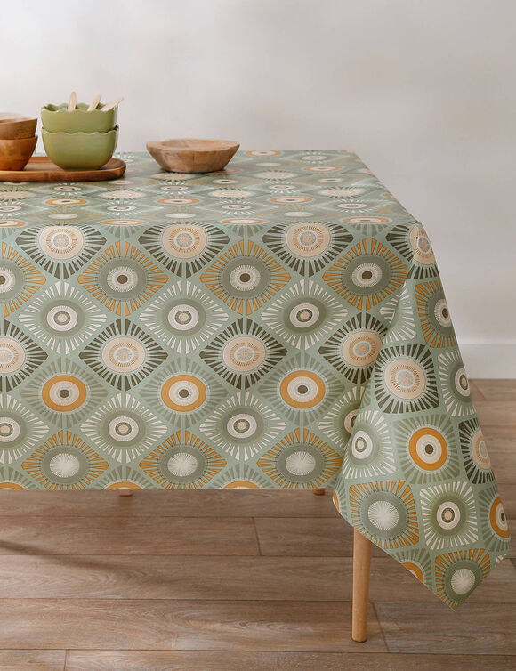 Tafelzeil met waxprint (groen / grijs)