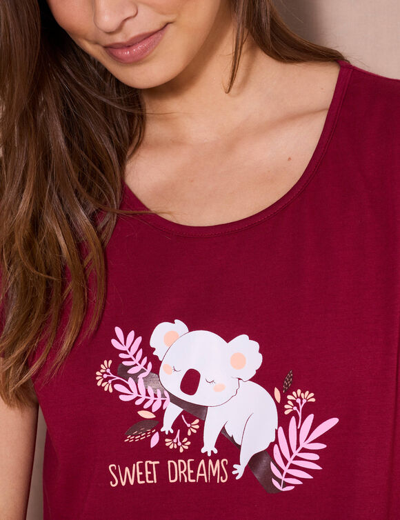 Lang nachthemd met korte mouwen en bedrukking met koala-print (kersenrood)