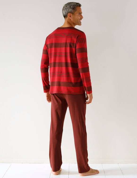 Pyjama short coton rayures fantaisie (bordeaux / rouge)