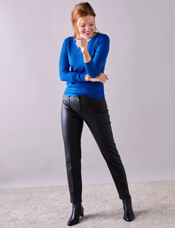 Pull col rond manches longues maille côtelée (bleu vif)