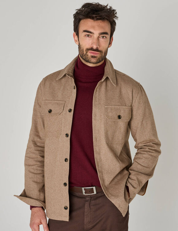 Tweekleurig flanellen overshirt van zware kwaliteit (beige)