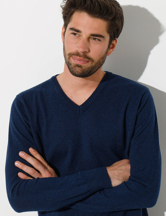 Effen trui met V-hals (marine)