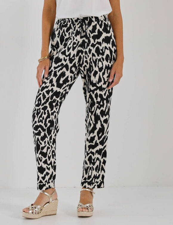 Tapered 7/8-broek met print (zwart / beige)