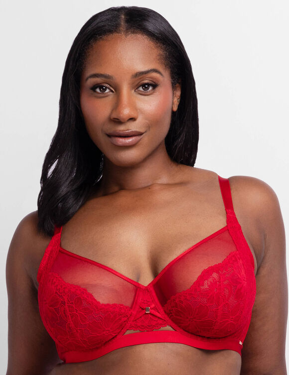 Beha in kant en tule Jemma - met beugels (rood)