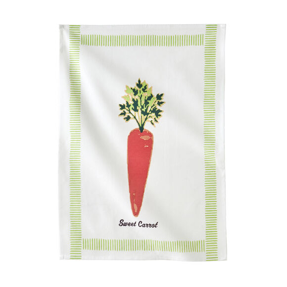 Droogdoeken met groentenmotief + effen in katoen - set van 3 (groen / oranje)