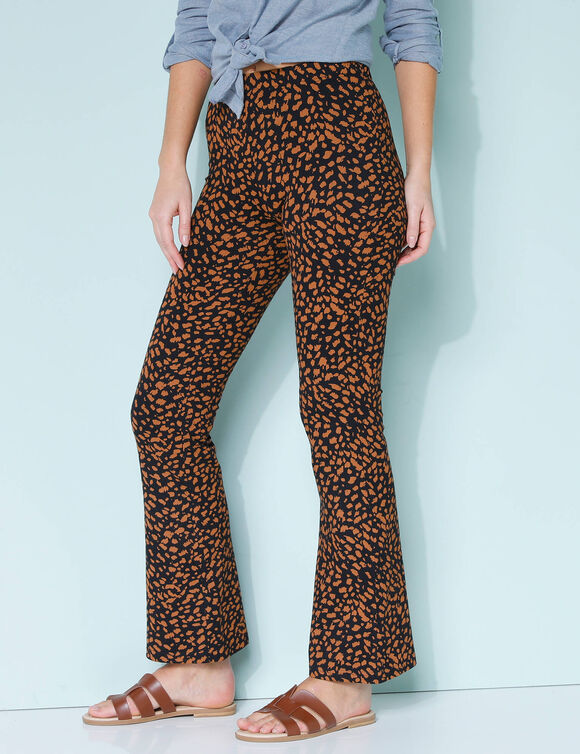 Legging bootcut taille élastiquée, imprimé peau de bête (noir / caramel)