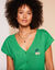 T-shirt met V-hals, knoopsluiting, geborduurd kersenmotief (groen)