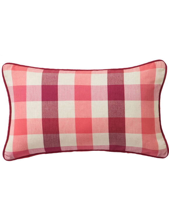 Coussin rectangulaire coton lin carreaux (rose)