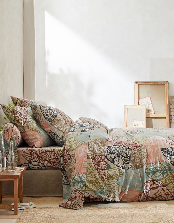 Bedlinnen Elsa in polykatoen met bladerenmotief (beige)