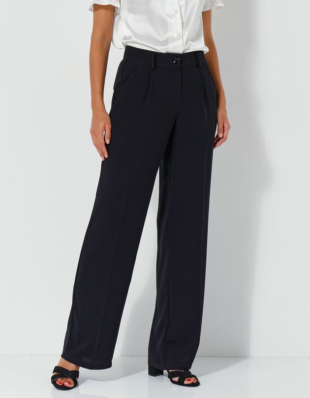 Pantalon droit large, crêpe (noir)